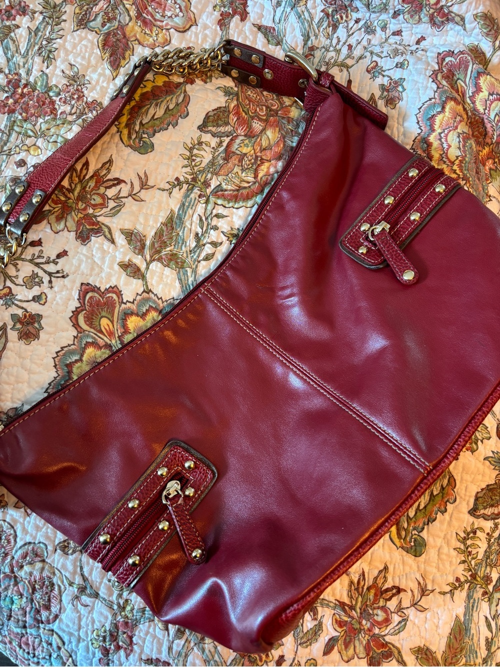Y2K Downtown style red leather shoulder purse